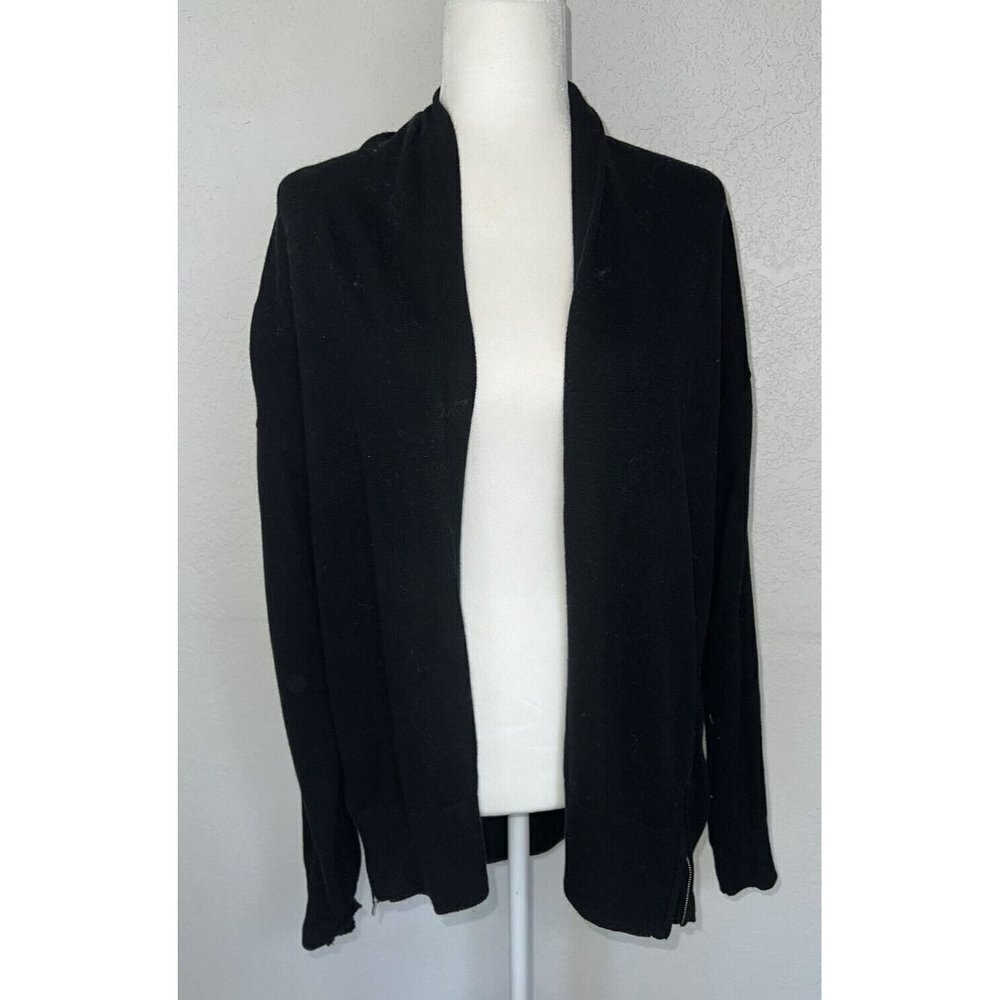 Banana Republic Pima Cotton Cashmere Cardigan Sweater Black Side Zips Medium D1
